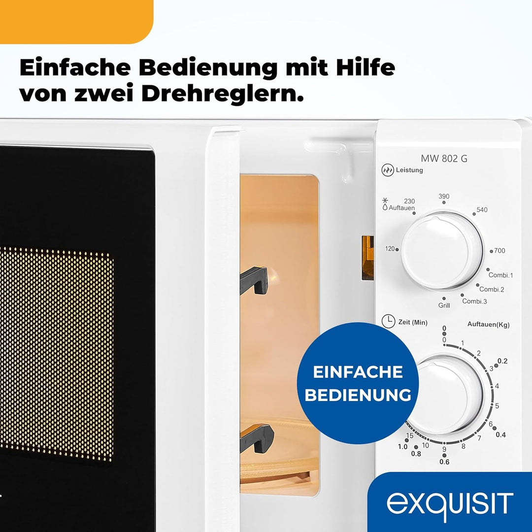 Exquisit Mikrowelle MW 802 G | Mikrowelle mit Grill 1000 W | 700 W gesamt | Timer | Mikrowelle klein