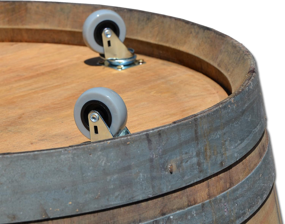 Temesso Blumentopf, Blumenkübel, Holzfass als Pflanzkübel, Weinfass halbiert mit Rollen D70cm H40cm;