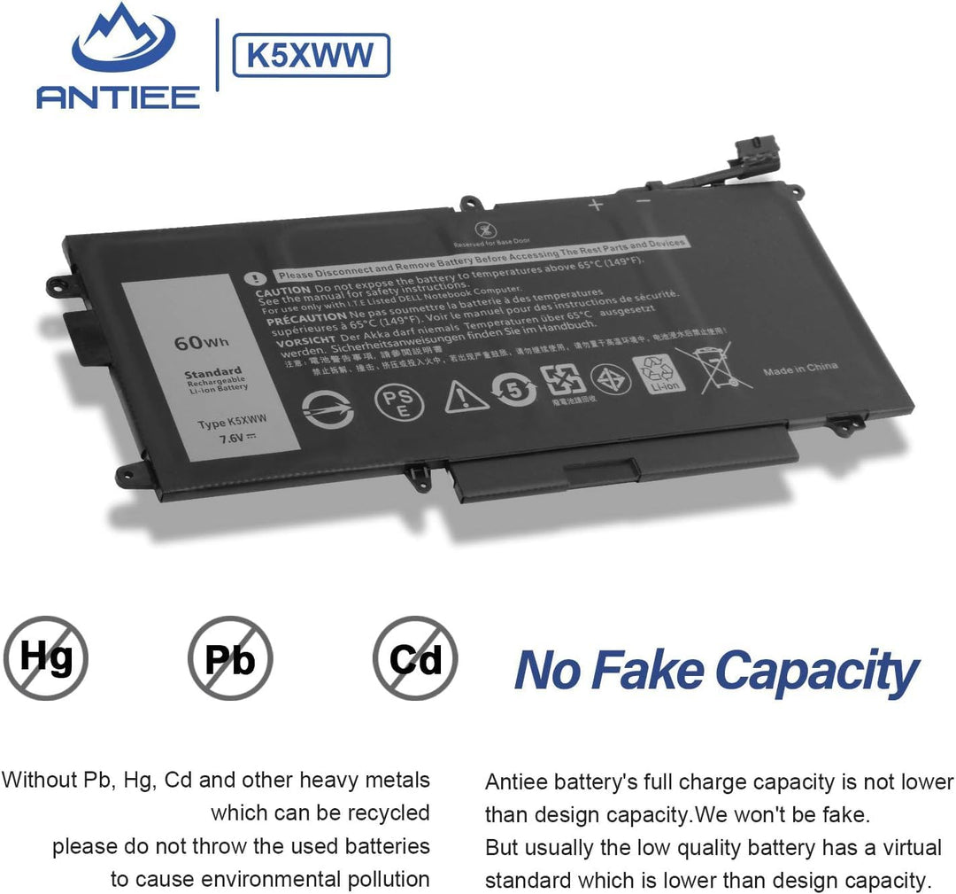ANTIEE 7.6V 60Wh K5XWW Laptop Akku Compatible with Dell Latitude 5289 7389 7390 E5289 P29S001 P29S00