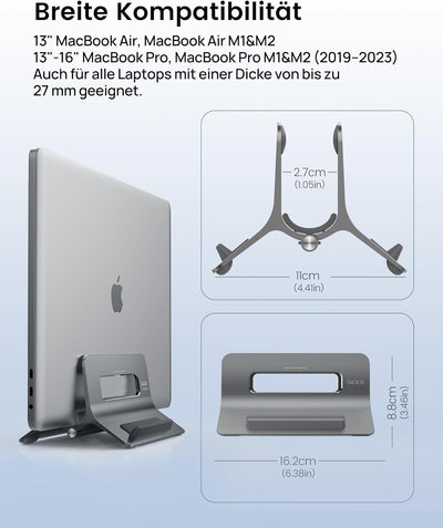 SODI Laptop Ständer, Vertical Laptop Stand für MacBook Air, MacBook Pro, iPad, iPhone, einstellbar M