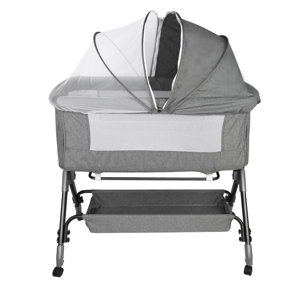 Kedia Babywiege mit Moskitonetz, Babybett &amp; Reisebett mit Rollen, Babybett für Wiegen, höhenverstell