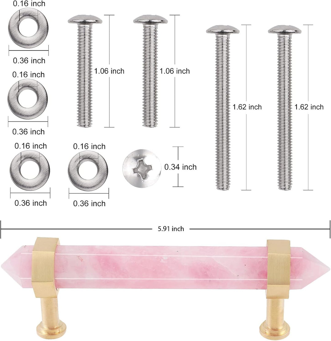 mookaitedecor Gebürstetes Messing mit Rosenquarz Double Natural Crystal Steine Kristall Hexagon Punk