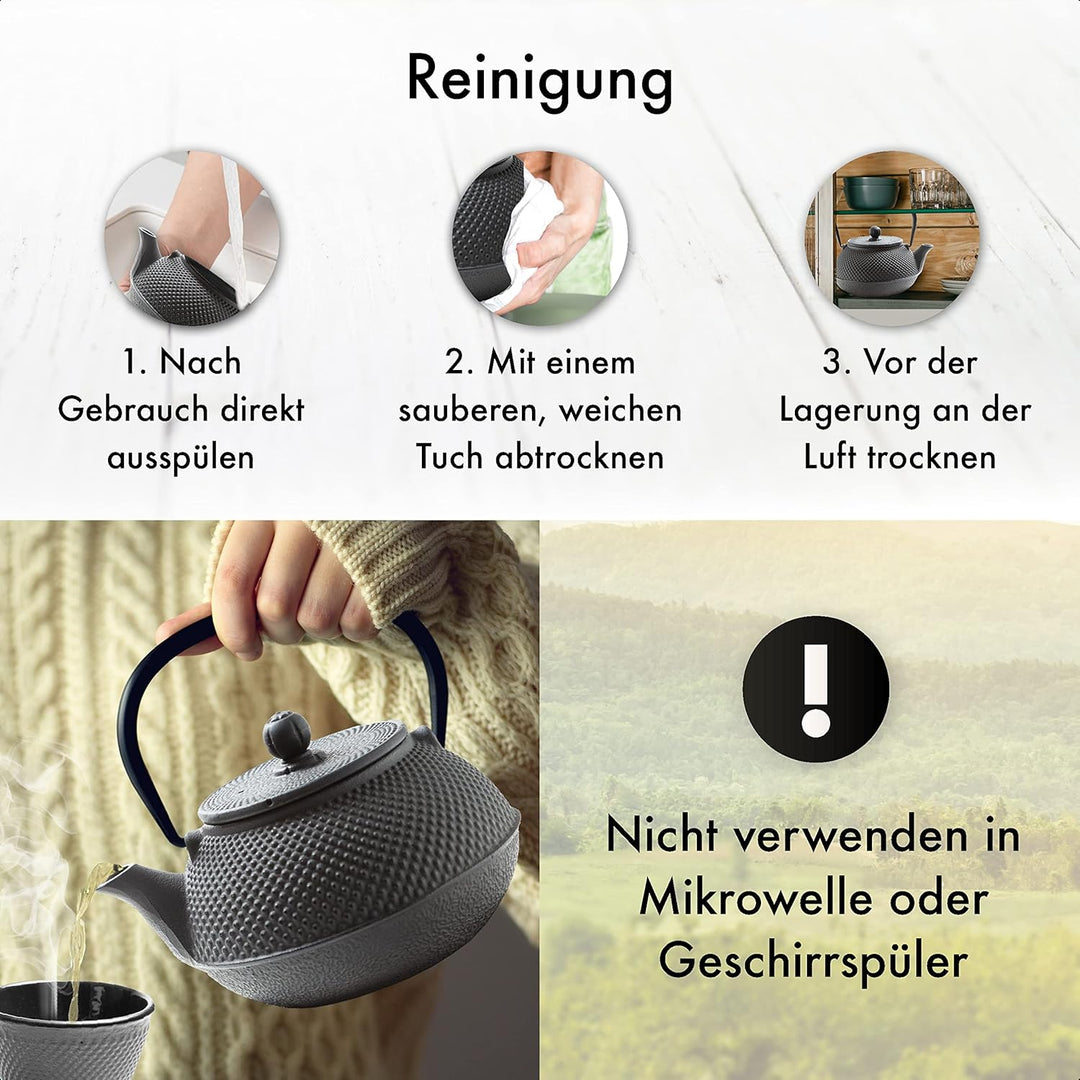 Tealøv TEEKANNE GUSSEISEN SET 800 ML IN GESCHENKBOX | Komplettes Teeservice aus Gusseisen | Gusseise