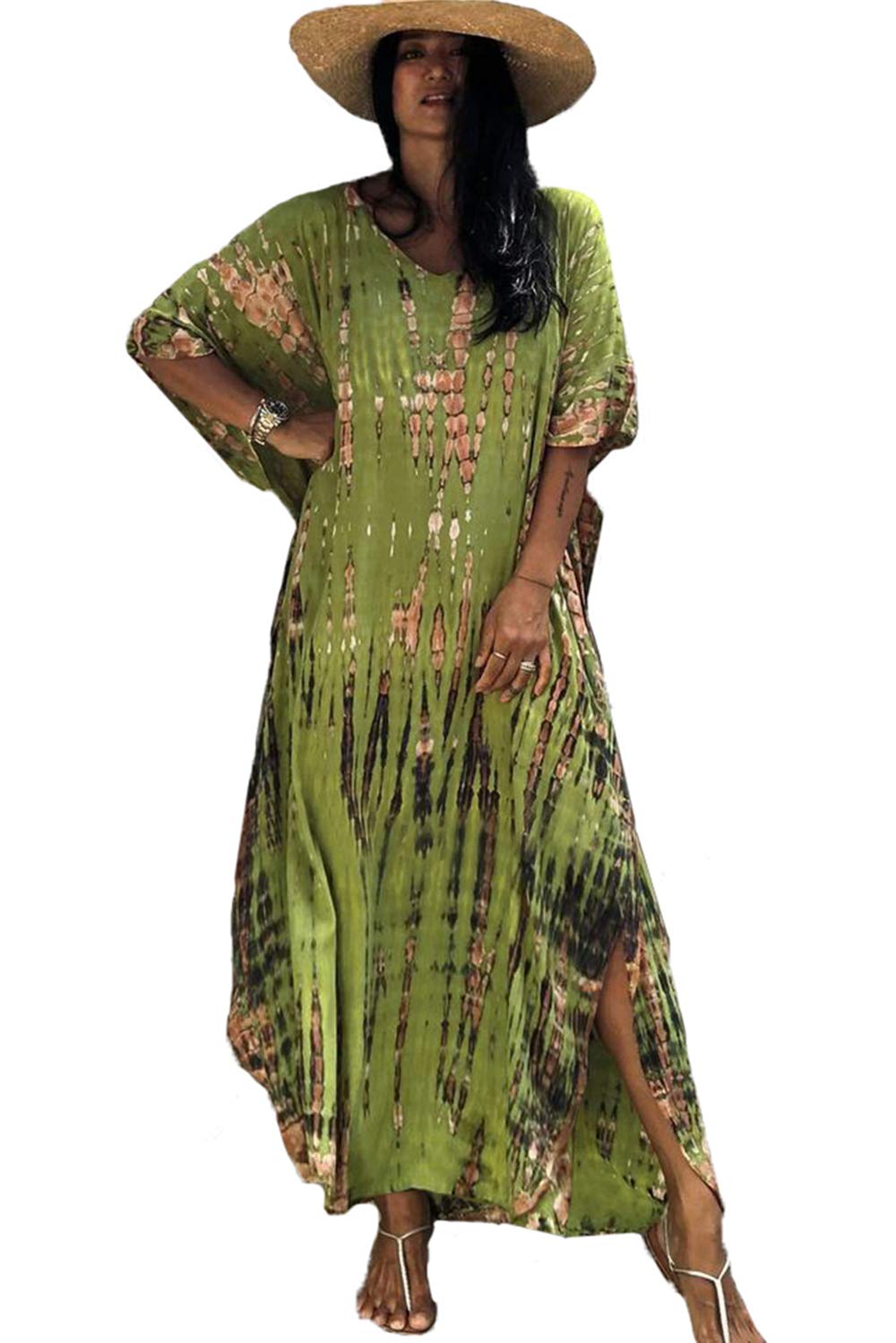 YouKD Sommer Blumen Long Kaftan Bohemian Loungewear Beach Badeanzug Vertuschen Maxi Robe für Frauen