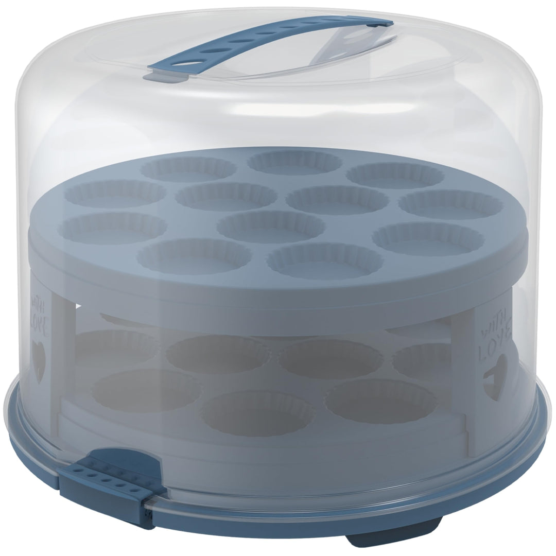 Rotho Fresh Tortenglocke hoch mit Trays, lebensmittelechter Kunststoff (PP) BPA-frei, blau/transpare