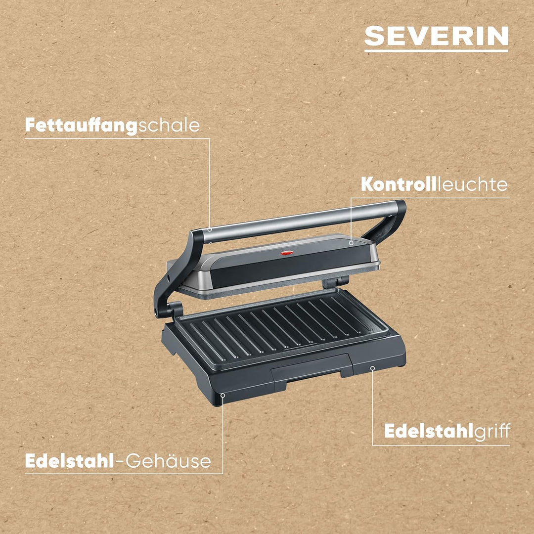 SEVERIN Kontaktgrill für Sandwiches, Steak und als Panini Grill, antihaftbeschichteter Sandwich Make