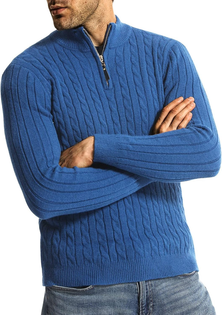 Superora Herren Stehkragen Pullover Basic Feinstrick Pullover mit 1/4 Reissverschluss Slim Fit Pulli