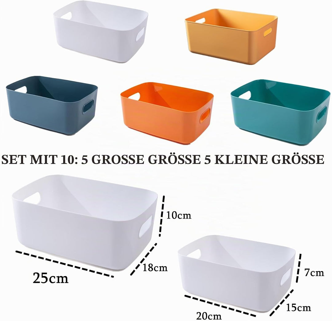 10 Stück Kunststoff Aufbewahrungsboxen,Mehrere Farben Organisation Aufbewahrungskörbe für Küche,Schr