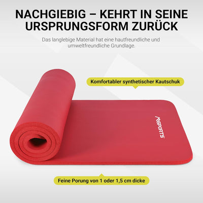 MSPORTS Gymnastikmatte Studio 183 x 61 x 1,0 oder 1,5 cm | inkl. Übungsposter und Tragegurte | Hautf