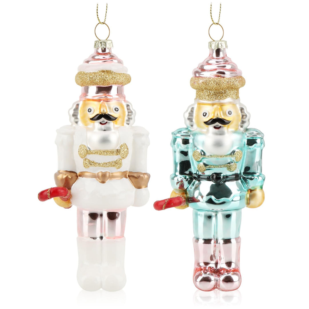 com-four® 2X Premium Christbaumschmuck - Nussknacker-Figur aus echtem Glas - besondere Baumkugeln al