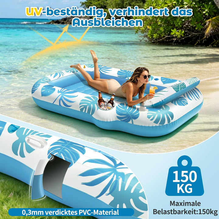 JONRRYIN Luftmatratze Pool für Erwachsene, Tanning Pool mit Sprühfunktion & Getränkehalter, 215 * 15