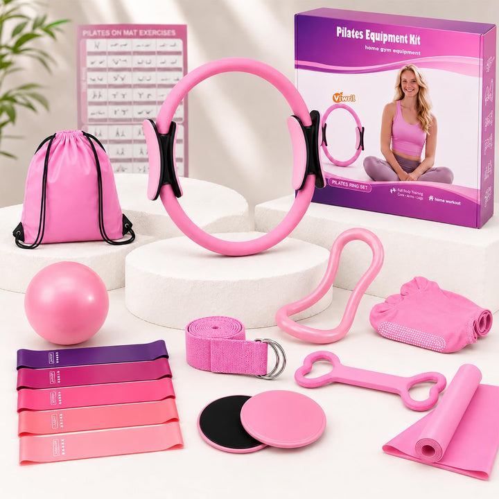 Pilates Ring Set, 12-in-1 Set für Damen mit Pilates Ball, Fitnessbändern, Widerstandsbändern, Gymnas