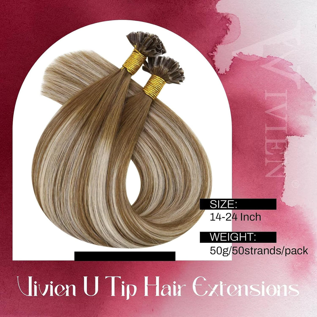 Vivien Bonding Extensions Echthaar Balayage Braun 50cm Remy Haarverlängerungen Echthaar Bondings Hel