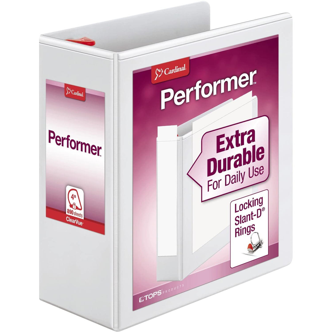 Cardinal Performer 3-Ring Binder, 4", Locking Slant-D Rings, 890-Sheet Capacity, ClearVue Presentati