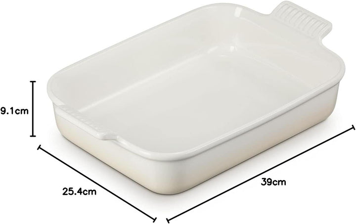 Le Creuset Rechteckige Auflaufform Tradition aus Steinzeug, 32 cm, 2.31 kg, Meringue, 71102327160001
