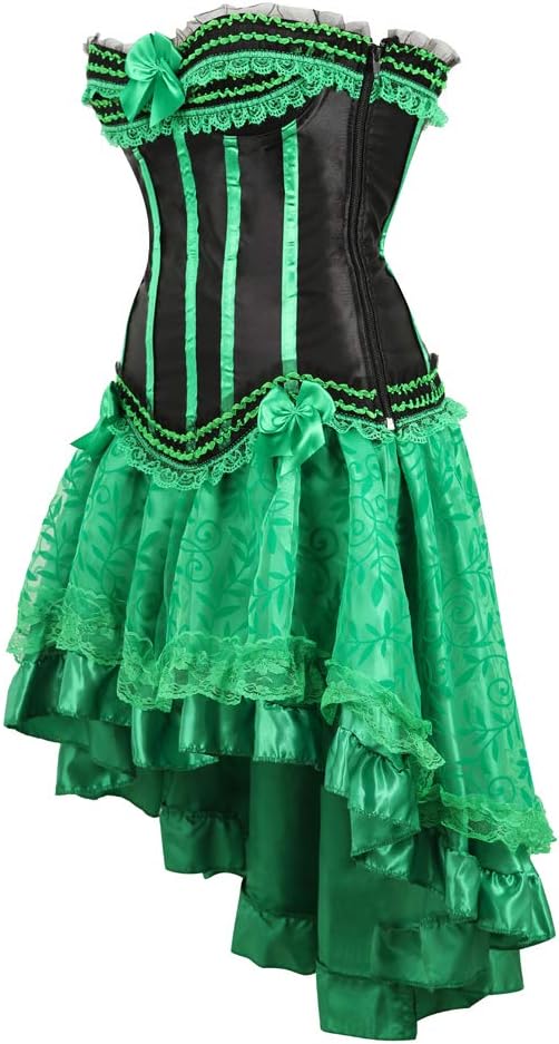 Grebrafan Corsage Streifen Korsett Reissverschluss mit Asymmetrischer Rock Tüll Tutu, Grün 1