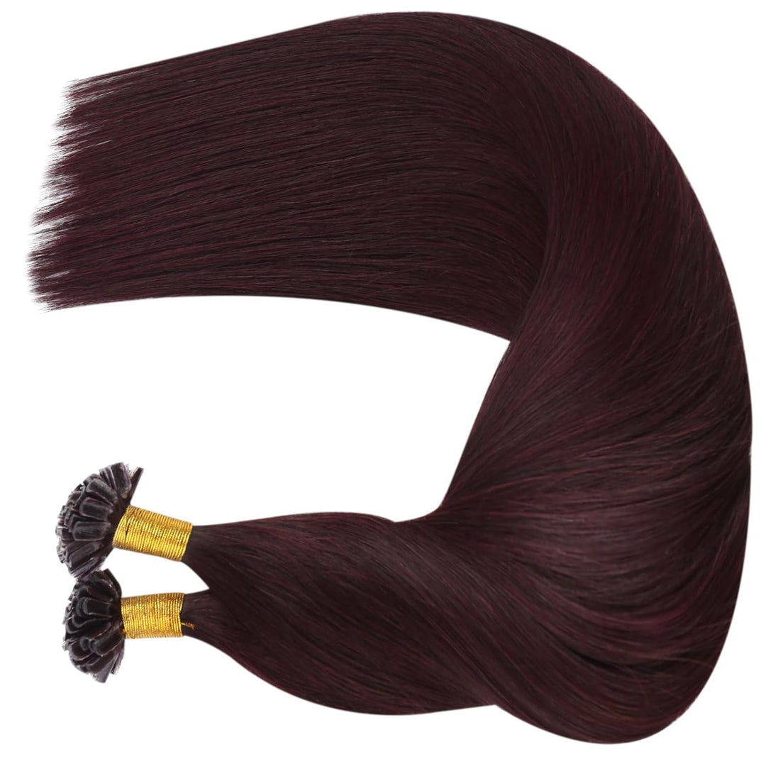 Moresoo 24 Zoll Weinrot Human Hair Bonding Extensions Echthaar Hot Fusion Utips Individuell Remy Ext