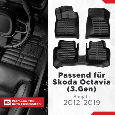 fussmattenprofi.com Auto Fussmatten Kompatibel mit Skoda Octavia (3.Gen) Baujahr 2012-2019 I 100% Pa