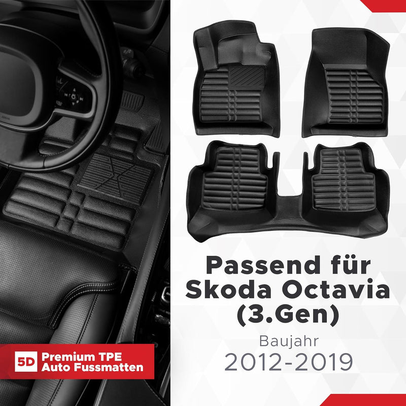 fussmattenprofi.com Auto Fussmatten Kompatibel mit Skoda Octavia (3.Gen) Baujahr 2012-2019 I 100% Pa