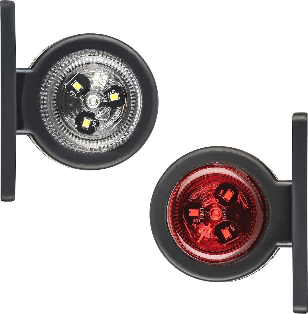 2x LED Positionsleuchte Set Rot Weiss 12-24 Volt E4-Prüfzeichen IP67 Schutzklasse mit Gummihalterung