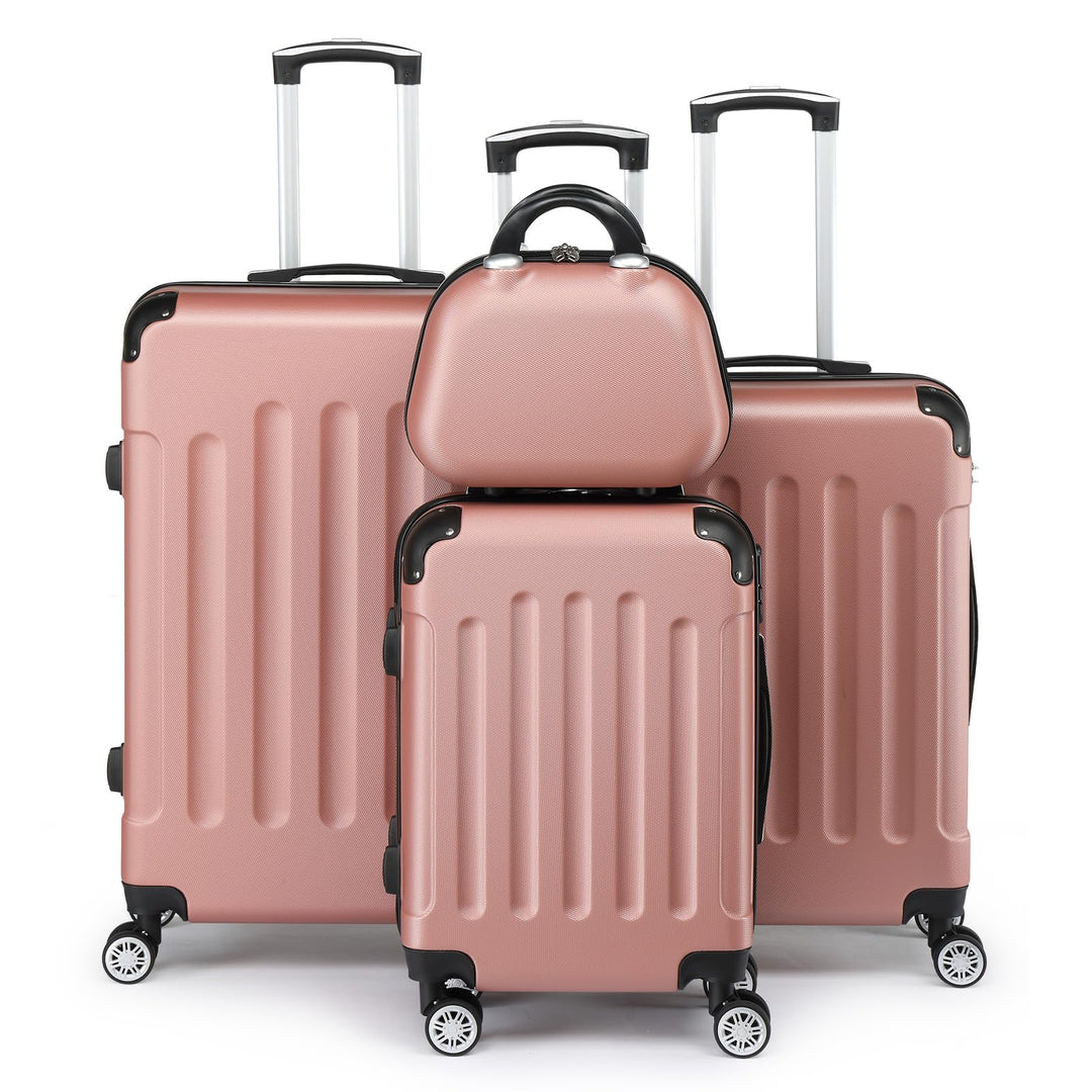 LEADZM Kofferset 4 teilig, Reisekoffer Set mit Kosmetikkoffer und Eckenschutz, Koffer Set Hartschale