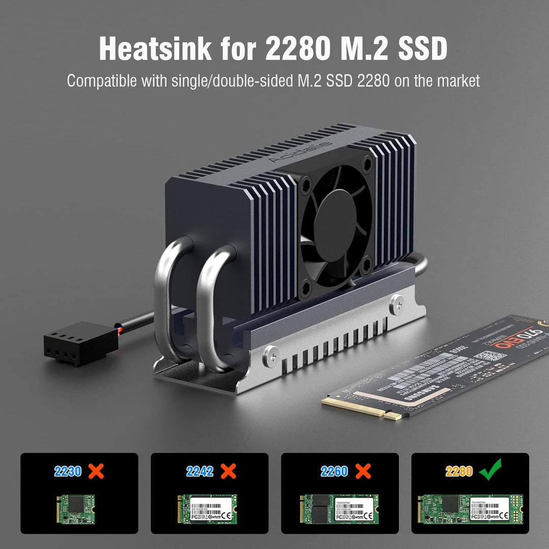 M.2 Kühlkörper, SSD Kühler für PCIe NVMe oder SATA M2 2280 SSD Kühlung mit Lüfter