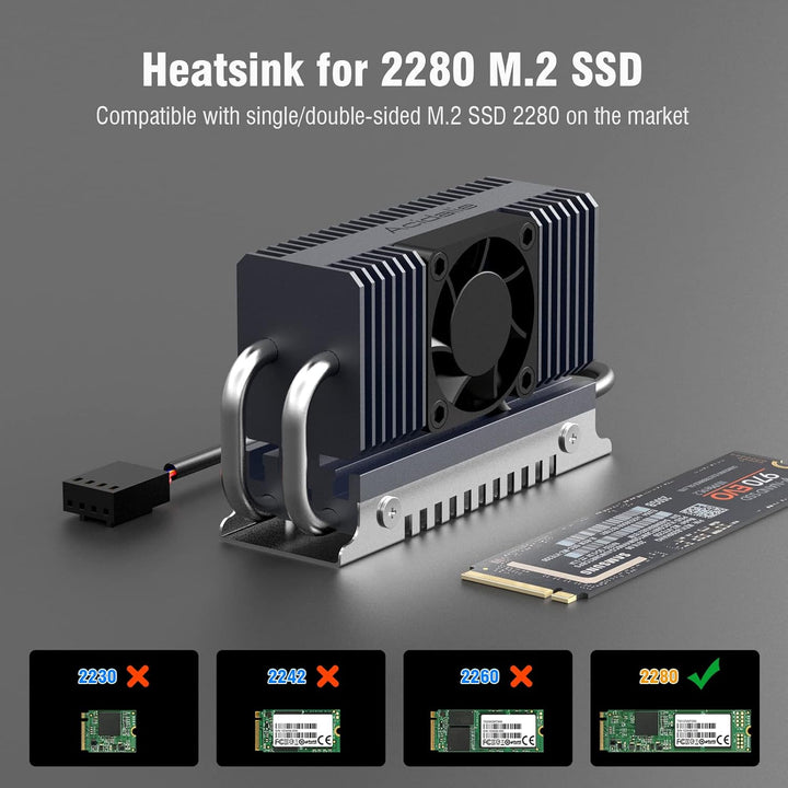 M.2 Kühlkörper, SSD Kühler für PCIe NVMe oder SATA M2 2280 SSD Kühlung mit Lüfter