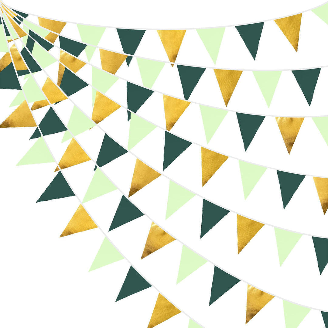 32Ft Dunkelgrüne goldene Dekorationen Olivgrüne Goldene Dreiecksflagge Stoffbanner Wimpelkette Girla