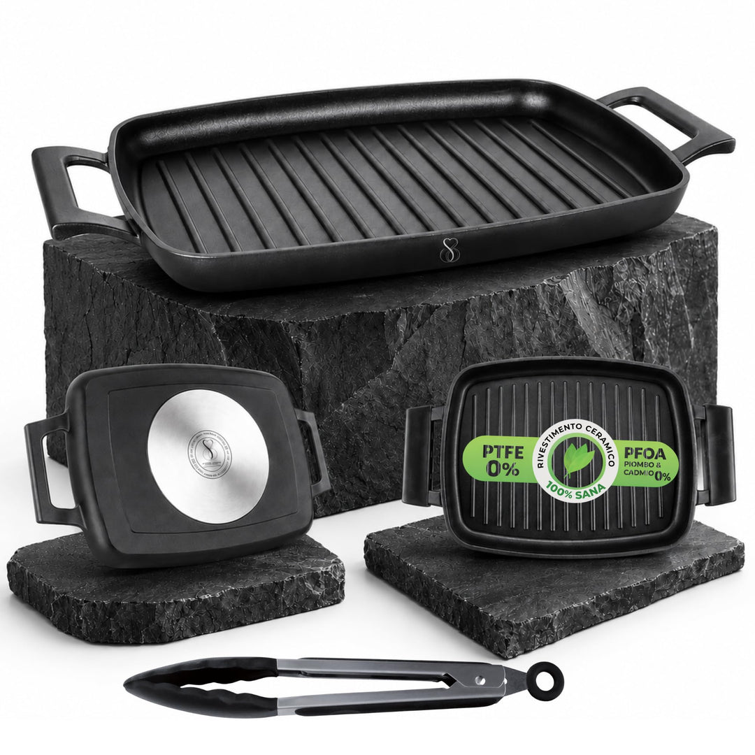 Stone&Stone Grillpfanne 47 cm Rechteckig, Aluminium, Profi Antihaftbeschichtet GREBLON C3+ PFOA-frei