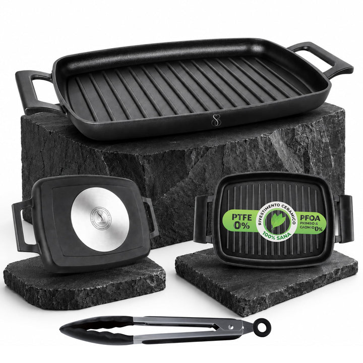 Stone&Stone Grillpfanne 47 cm Rechteckig, Aluminium, Profi Antihaftbeschichtet GREBLON C3+ PFOA-frei