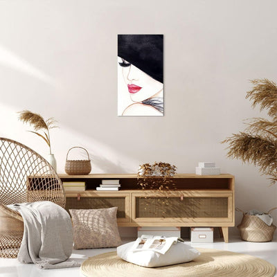 Bilder auf Leinwand Frau Lippen Hut Eleganz Leinwandbild mit Rahmen 45x80cm Wandbilder Dekoration Wo