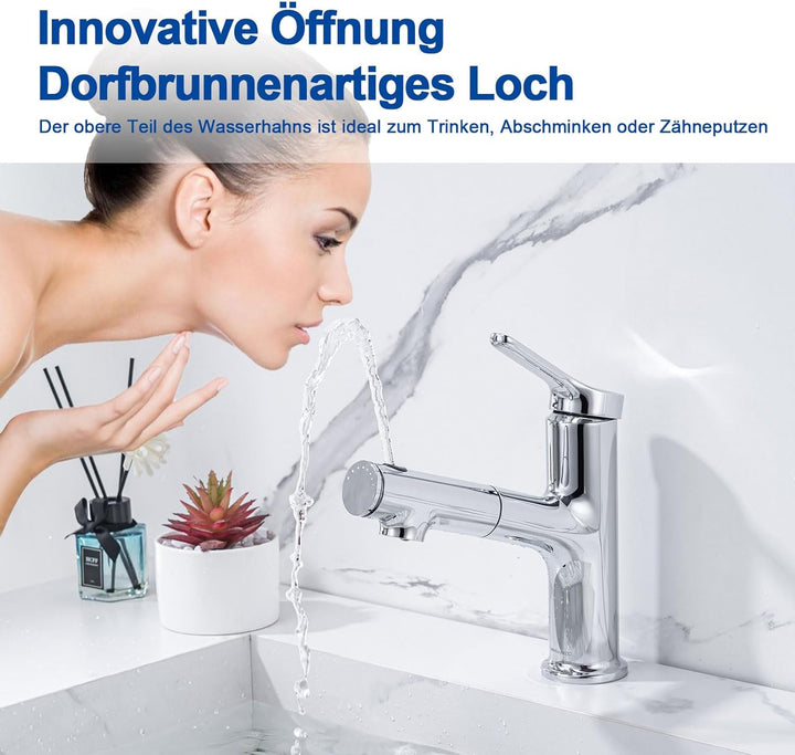 Waschtischarmatur mit Ausziehbar Brause LakeBayMZC Wasserhahn Bad,Einhebelmischer Badarmatur Waschbe