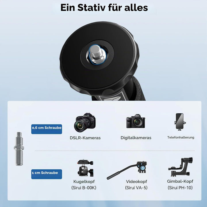 SIRUI AM-306M Camera Kamera Reise Einbeinstativ Monopod Aluminium (Höhe: 155cm, Traglast: 10kg, Gewi