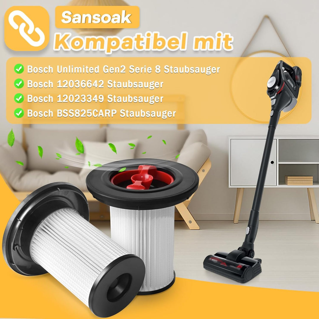 4 Stück Ersatzfilter für Bosch Unlimited Gen2 Serie 8 Staubsauger，kompatibel mit Bosch 12036642 1202