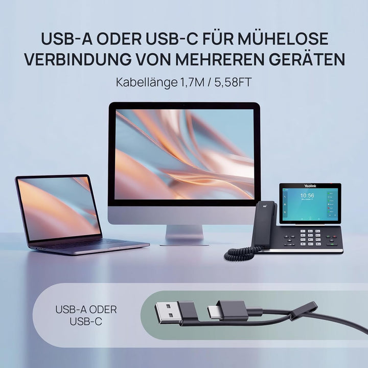 Yealink UH48 ANC Kabelgebundenes USB Headset mit 4 Noise Cancelling Mikrofone Hybrid ANC PC Headset