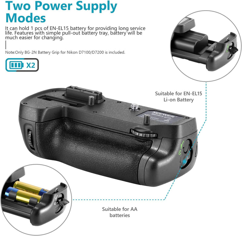 Neewer® Vertikaler Batterie-Griff Ersatz für MB-D15 funktioniert mit EN-EL15 Akku oder 6 Stück AA-Ba