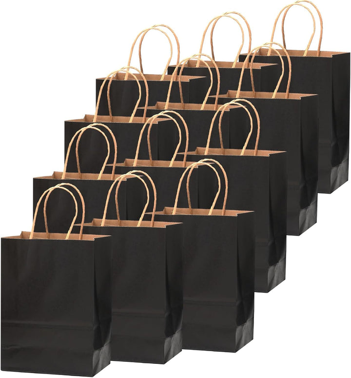 Gcardist 200 Stück Schwarzes Geschenk Taschen mit Griffen Bulk8.3"x6"x3.15" Zoll kleine Grösse Kraft