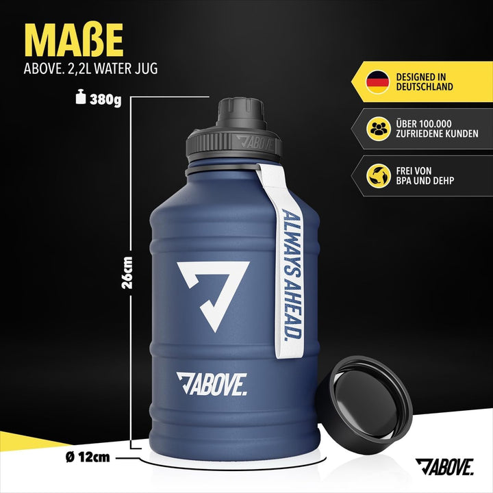 ABOVE. Trinkflasche Edelstahl 1.3L oder 2.2L I Gratis Klappverschluss I BPA-FREI Water Jug I Trinkfl