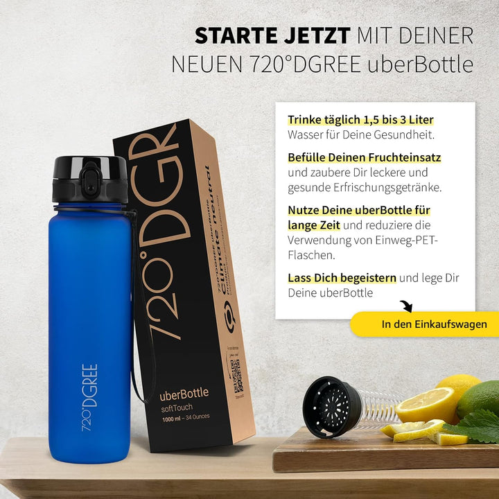 720°DGREE Trinkflasche “uberBottle“ 350ml, 500ml, 650ml, 1l, 1,5 Liter softTouch +Früchtebehälter -