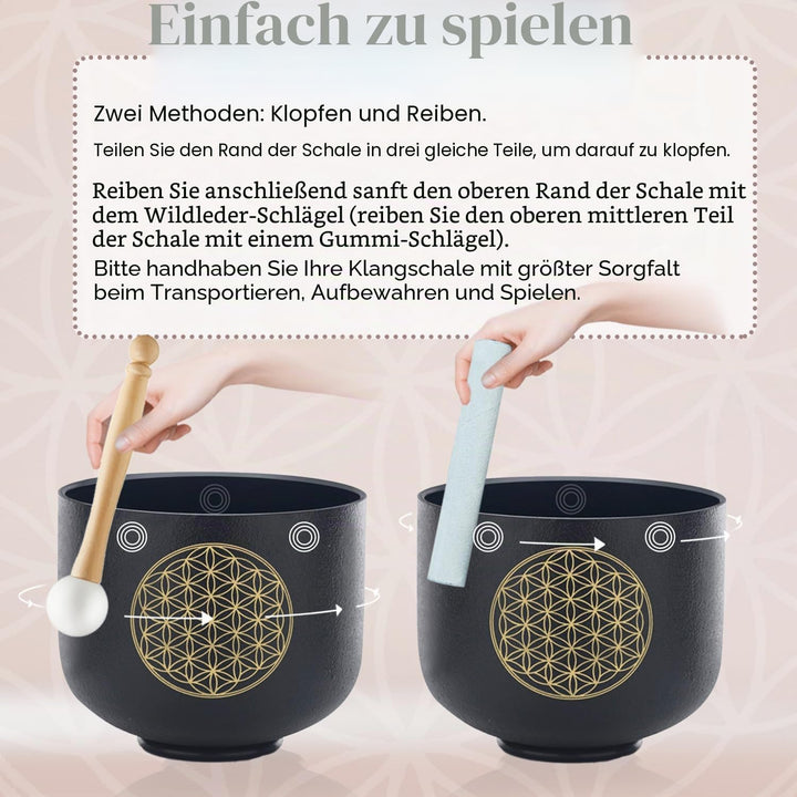 KVKA Kristall-Klangschalen Set, 6-12 inch 432Hz Schwarz Frosted Quarz Flower of Life Chakra Klangsch