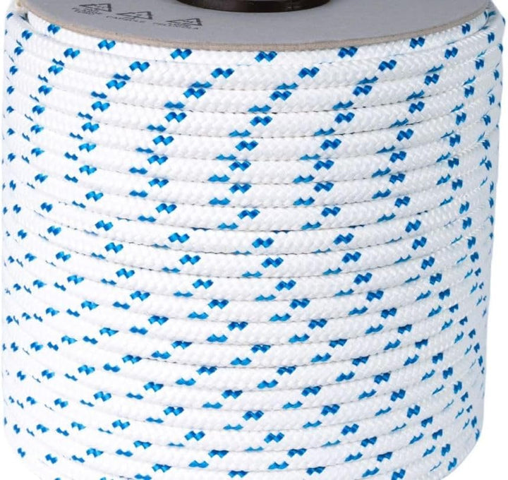 Seil 6 mm x100 m - Polyesterseil, Weiss/Blau, festmacherleine, allzweckseil, Strick, Leine, flechtle