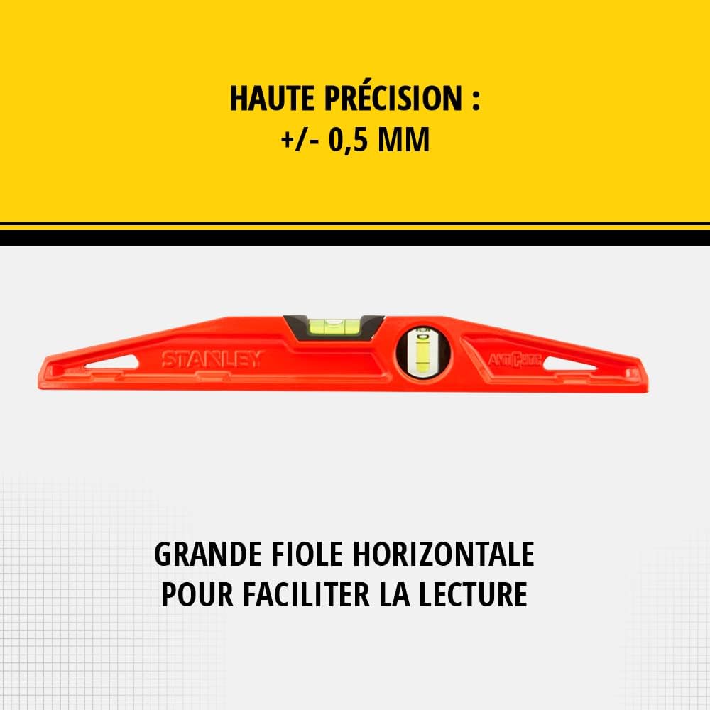 Stanley FatMax Wasserwaage Antichoc MLH (40 cm Länge, ergonomisches Design, horizontale/vertikale Li