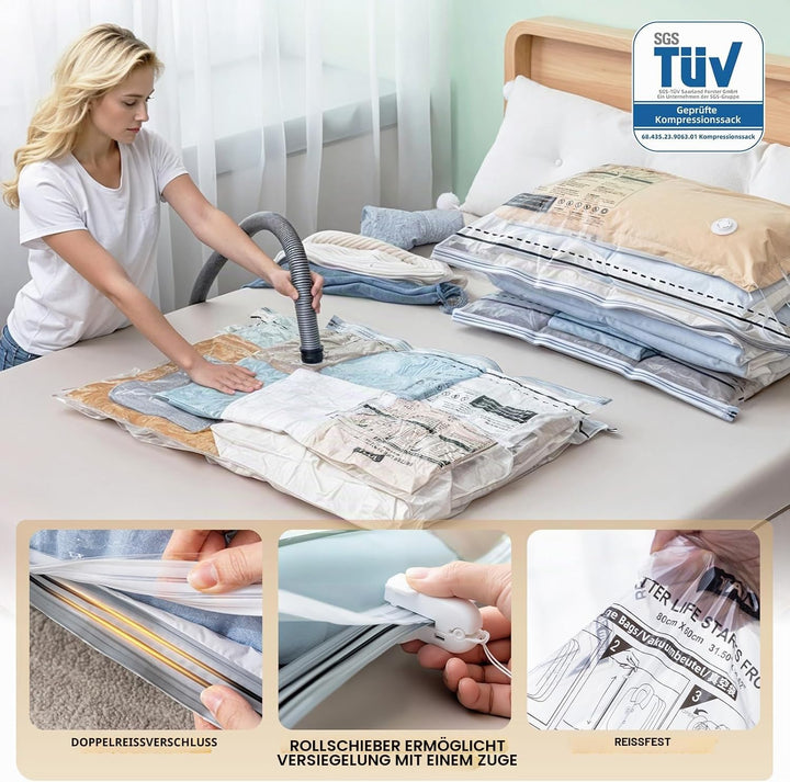 TAILI Vakuumbeutel für Kleidung mit Langer Reissverschluss 4 Stück Extra Grosse 100 X 70 CM Vakuumie