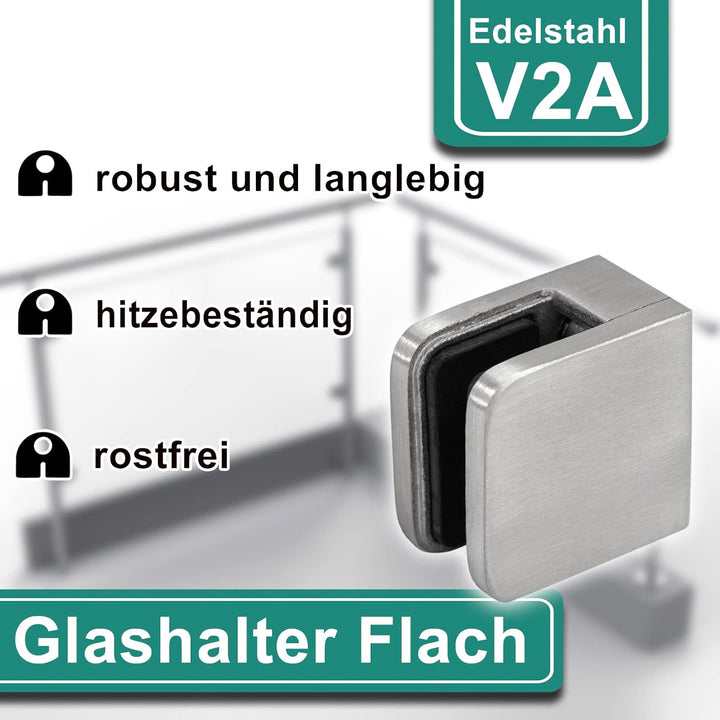 PRIOstahl Glashalter 4 Stück Glasklemmen Klemmhalter Glasplattenhalter Eckig 30 x 30 x 18 mm Anschlu
