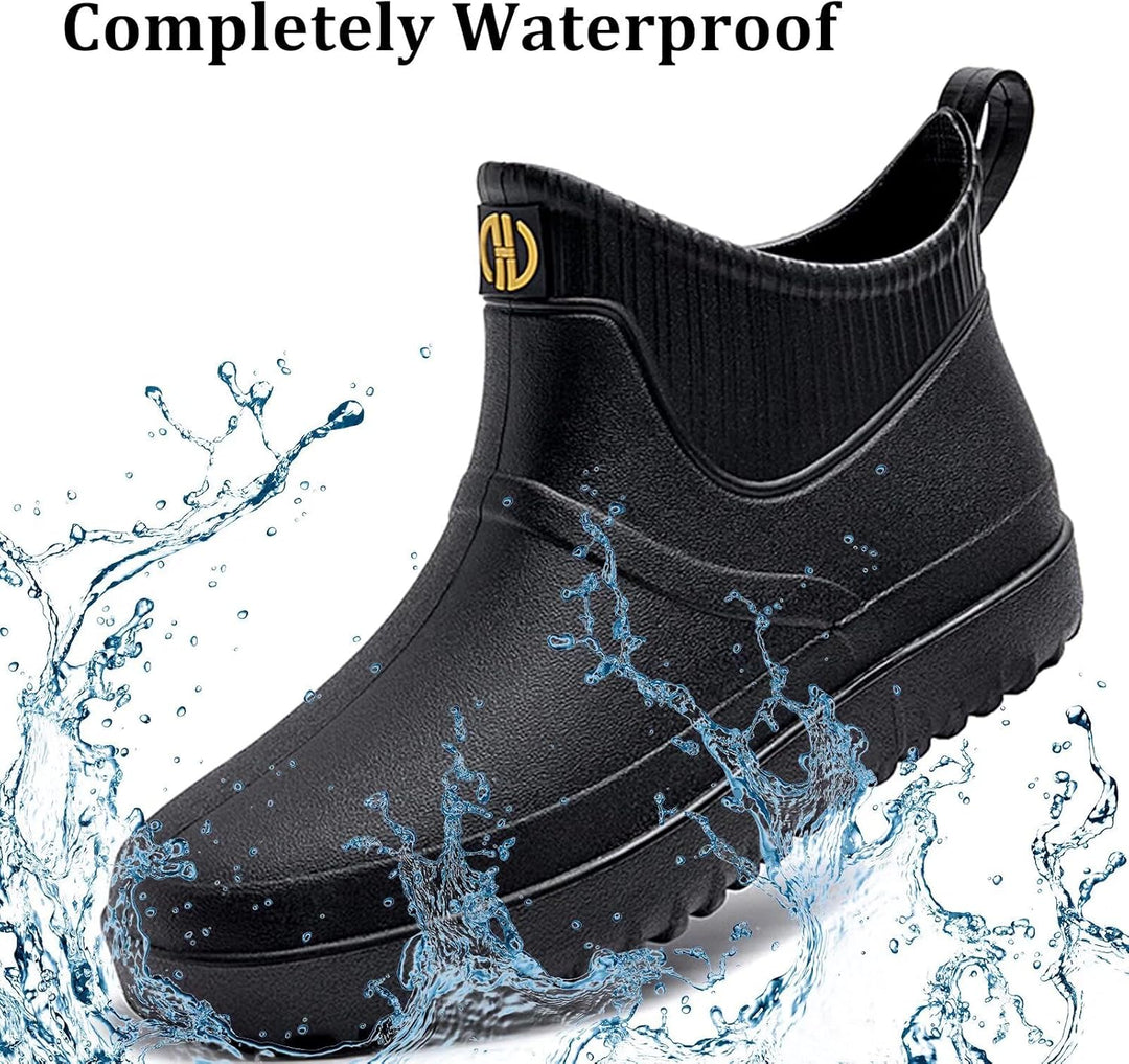 GURGER Herren Gummistiefel Kurz Wasserdicht rutschfest Stadt Regenstiefel 41 EU Schwarz A1, 41 EU Sc