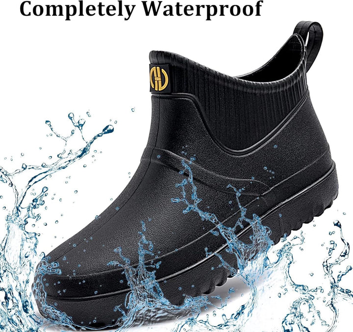 GURGER Herren Gummistiefel Kurz Wasserdicht rutschfest Stadt Regenstiefel 41 EU Schwarz A1, 41 EU Sc