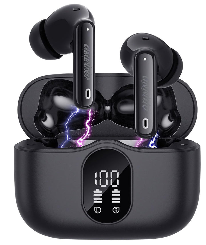 auvisio Headset, Bluetooth: Kabellose In-Ear-Kopfhörer mit Ladecase, Noise-Cancelling, schwarz (Kopf