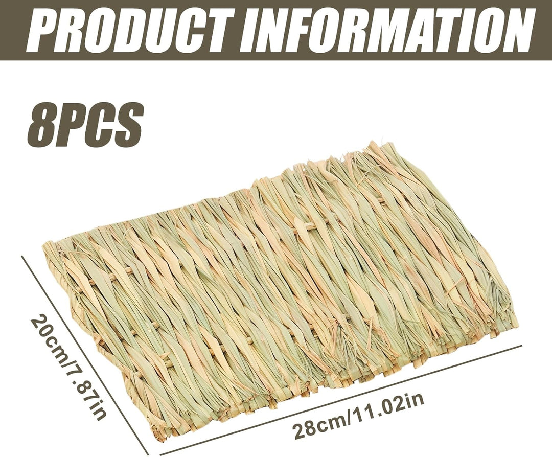 BAIFULAI 8 Stück Kleintier Grasmatte 20×28cm, Kaninchen Grasmatten, Kaninchen-Bett aus Naturgras, Ti