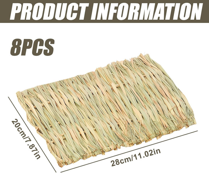 BAIFULAI 8 Stück Kleintier Grasmatte 20×28cm, Kaninchen Grasmatten, Kaninchen-Bett aus Naturgras, Ti