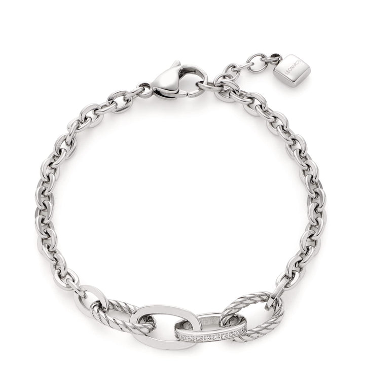 Leonardo Mascha Armband aus Edelstahl 1 Stück, silberfarbenes Gliederarmband, Armkettchen aus zirkon